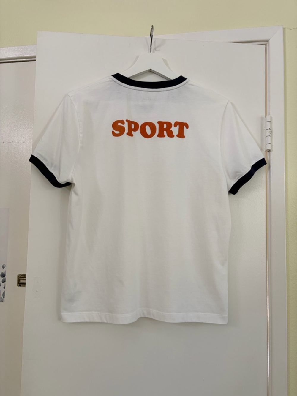 Tory Sport by Tory Burch Retro SPORT Graphic Ringer Tee White Navy Orange L